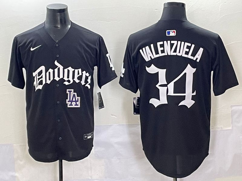 Men 2025 Los Angeles Dodgers #34 Valenzuela Black Seventh generation Joint Name Nike MLB Jersey style 14->los angeles dodgers->MLB Jersey
